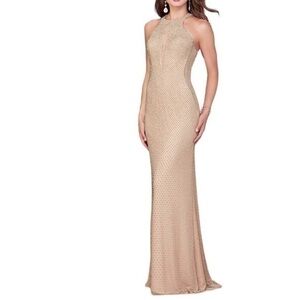 LA FEMME Open Back Beaded Gown
